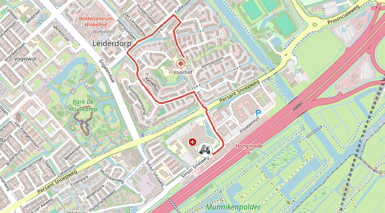 Kaart van de omgeving van de melding, met de kazerne die is gealarmeerd