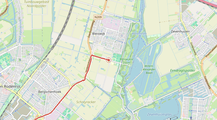 Kaart van de omgeving van de melding, met de kazerne die is gealarmeerd
