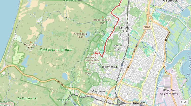 Kaart van de omgeving van de melding, met de kazerne die is gealarmeerd