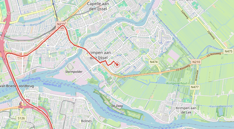 Kaart van de omgeving van de melding, met de kazerne die is gealarmeerd