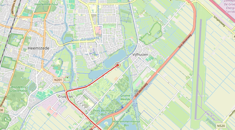 Kaart van de omgeving van de melding, met de kazerne die is gealarmeerd