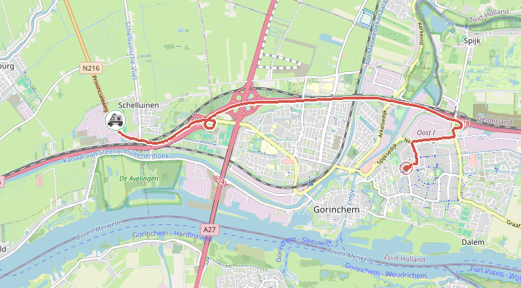 Kaart van de omgeving van de melding, met de kazerne die is gealarmeerd