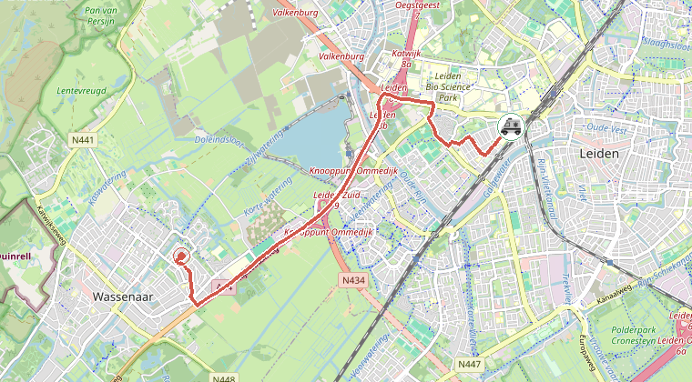 Kaart van de omgeving van de melding, met de kazerne die is gealarmeerd