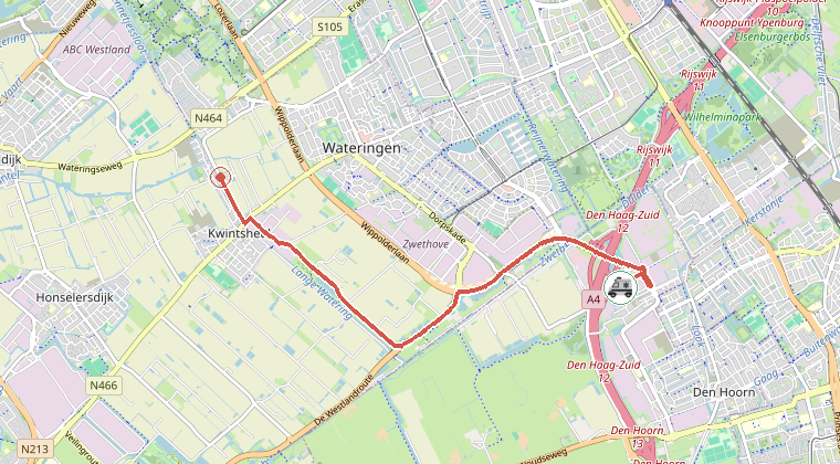 Kaart van de omgeving van de melding, met de kazerne die is gealarmeerd