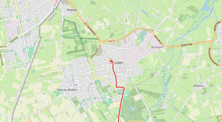 Kaart van de omgeving van de melding, met de kazerne die is gealarmeerd