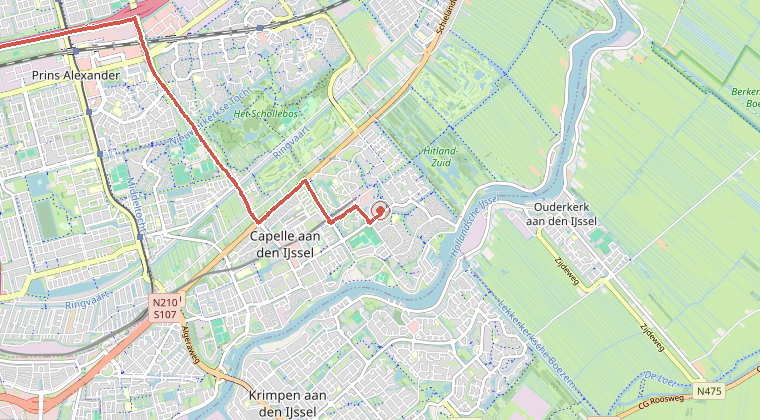 Kaart van de omgeving van de melding, met de kazerne die is gealarmeerd