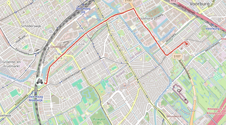 Kaart van de omgeving van de melding, met de kazerne die is gealarmeerd
