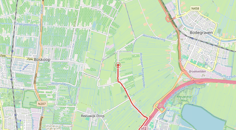 Kaart van de omgeving van de melding, met de kazerne die is gealarmeerd