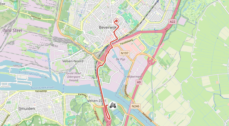 Kaart van de omgeving van de melding, met de kazerne die is gealarmeerd