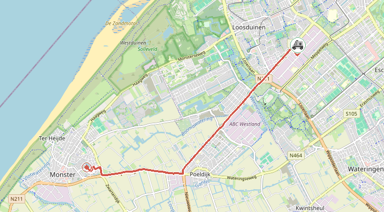 Kaart van de omgeving van de melding, met de kazerne die is gealarmeerd