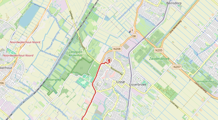Kaart van de omgeving van de melding, met de kazerne die is gealarmeerd