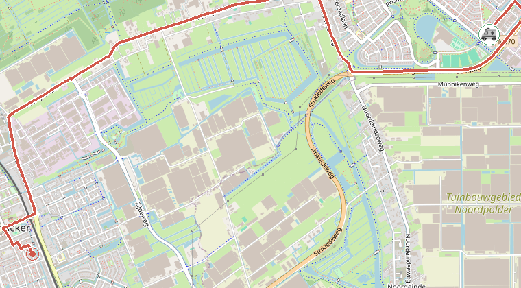 Kaart van de omgeving van de melding, met de kazerne die is gealarmeerd