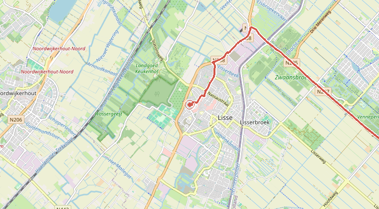Kaart van de omgeving van de melding, met de kazerne die is gealarmeerd