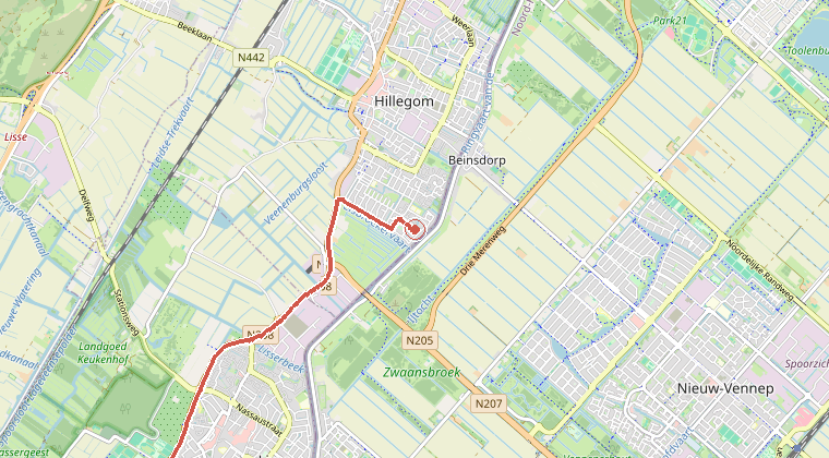 Kaart van de omgeving van de melding, met de kazerne die is gealarmeerd