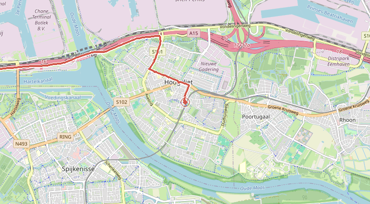Kaart van de omgeving van de melding, met de kazerne die is gealarmeerd