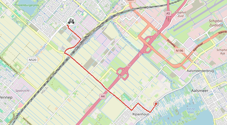 Kaart van de omgeving van de melding, met de kazerne die is gealarmeerd
