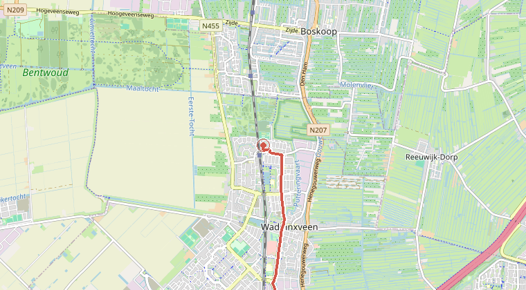 Kaart van de omgeving van de melding, met de kazerne die is gealarmeerd