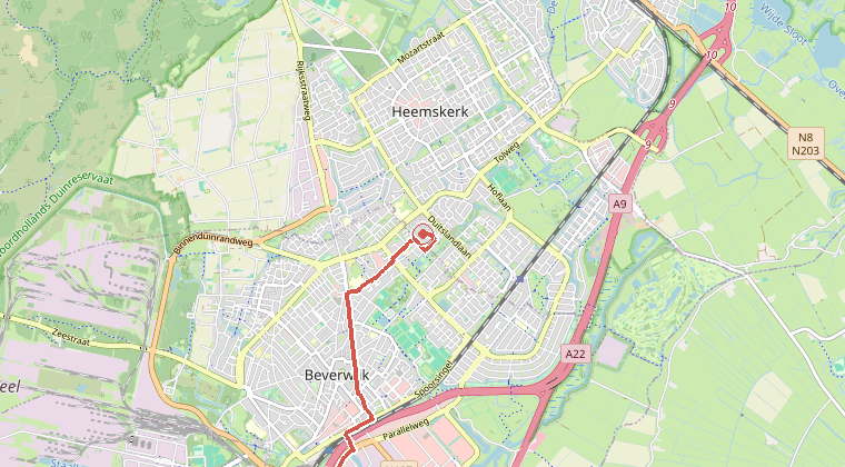 Kaart van de omgeving van de melding, met de kazerne die is gealarmeerd