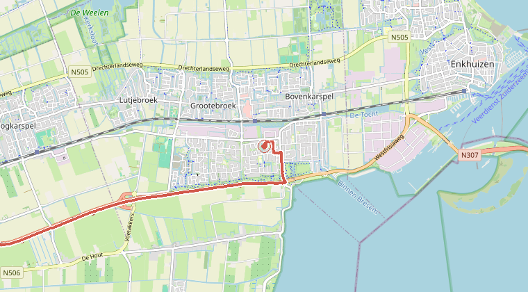 Kaart van de omgeving van de melding, met de kazerne die is gealarmeerd