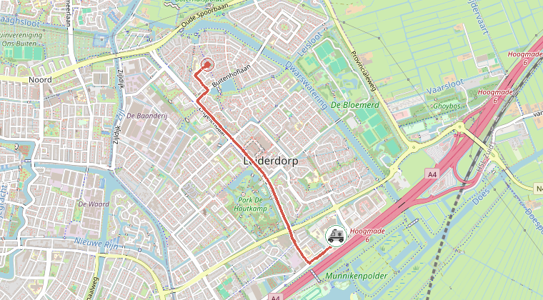 Kaart van de omgeving van de melding, met de kazerne die is gealarmeerd