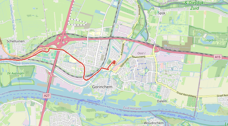 Kaart van de omgeving van de melding, met de kazerne die is gealarmeerd