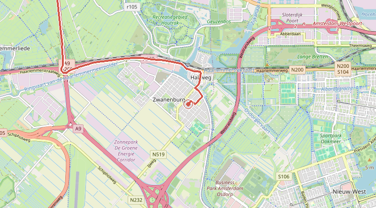 Kaart van de omgeving van de melding, met de kazerne die is gealarmeerd