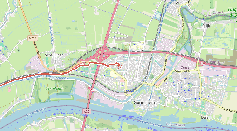 Kaart van de omgeving van de melding, met de kazerne die is gealarmeerd