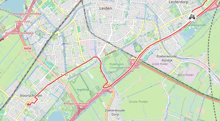 Kaart van de omgeving van de melding, met de kazerne die is gealarmeerd
