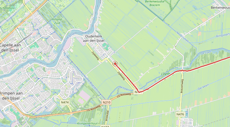 Kaart van de omgeving van de melding, met de kazerne die is gealarmeerd