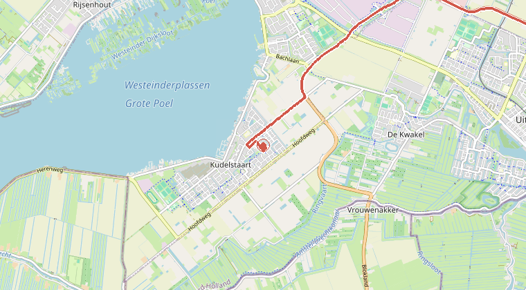 Kaart van de omgeving van de melding, met de kazerne die is gealarmeerd