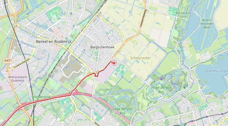 Kaart van de omgeving van de melding, met de kazerne die is gealarmeerd