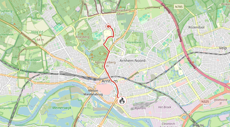 Kaart van de omgeving van de melding, met de kazerne die is gealarmeerd