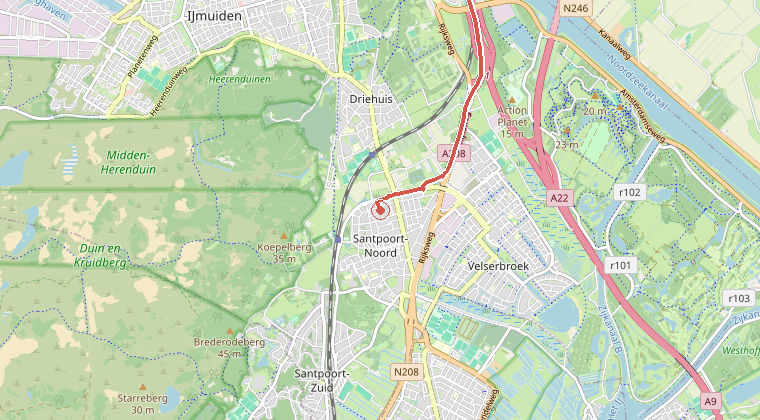 Kaart van de omgeving van de melding, met de kazerne die is gealarmeerd