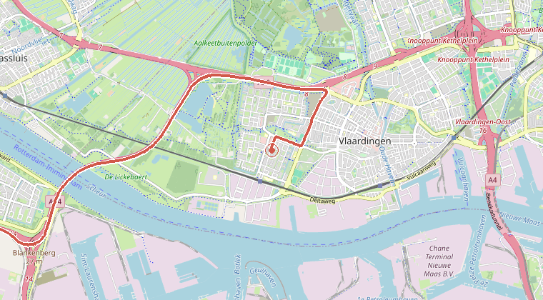 Kaart van de omgeving van de melding, met de kazerne die is gealarmeerd