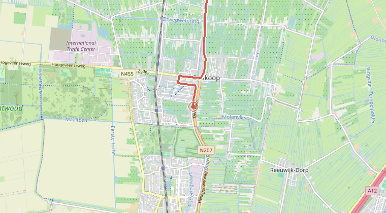Kaart van de omgeving van de melding, met de kazerne die is gealarmeerd