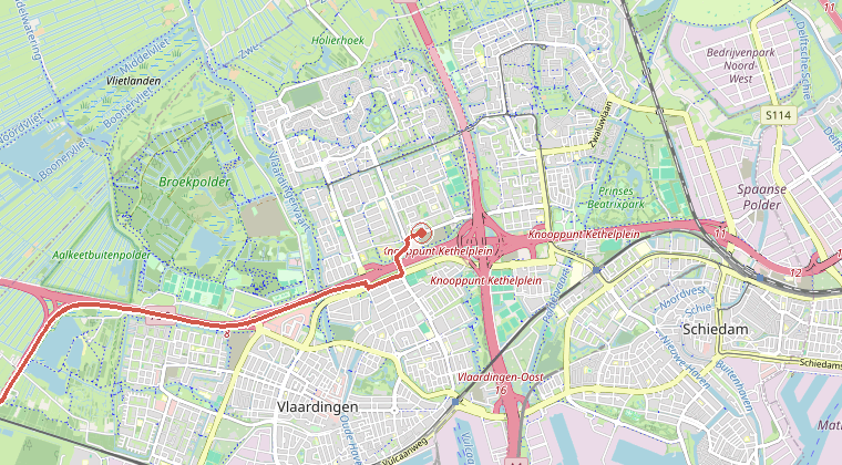 Kaart van de omgeving van de melding, met de kazerne die is gealarmeerd