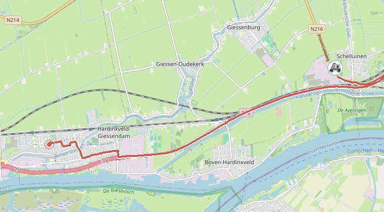 Kaart van de omgeving van de melding, met de kazerne die is gealarmeerd