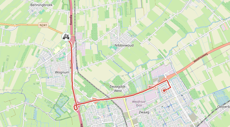 Kaart van de omgeving van de melding, met de kazerne die is gealarmeerd