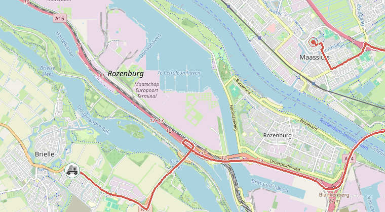 Kaart van de omgeving van de melding, met de kazerne die is gealarmeerd