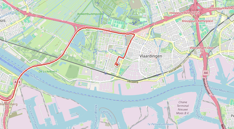 Kaart van de omgeving van de melding, met de kazerne die is gealarmeerd