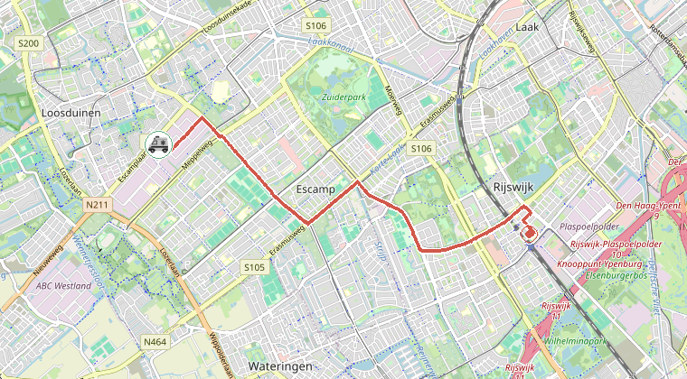 Kaart van de omgeving van de melding, met de kazerne die is gealarmeerd