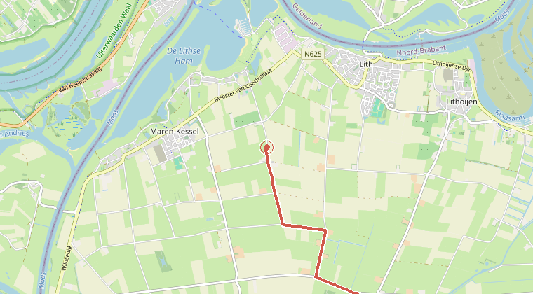 Kaart van de omgeving van de melding, met de kazerne die is gealarmeerd