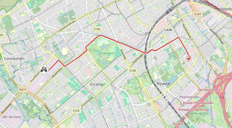Kaart van de omgeving van de melding, met de kazerne die is gealarmeerd