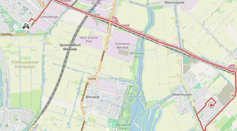 Kaart van de omgeving van de melding, met de kazerne die is gealarmeerd