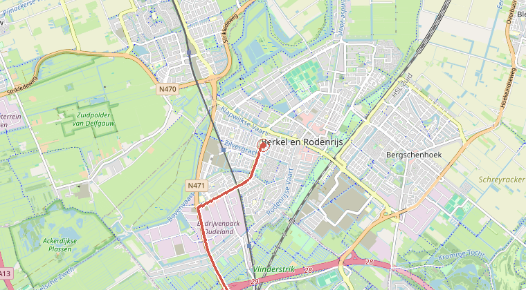 Kaart van de omgeving van de melding, met de kazerne die is gealarmeerd