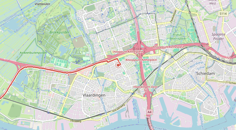 Kaart van de omgeving van de melding, met de kazerne die is gealarmeerd