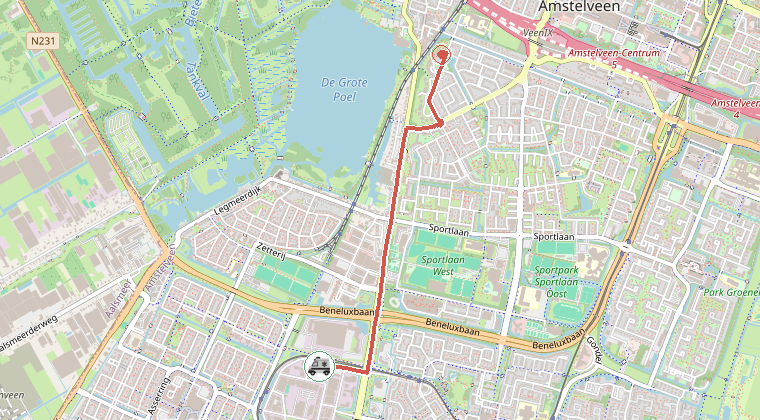 Kaart van de omgeving van de melding, met de kazerne die is gealarmeerd