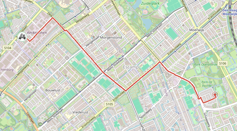 Kaart van de omgeving van de melding, met de kazerne die is gealarmeerd