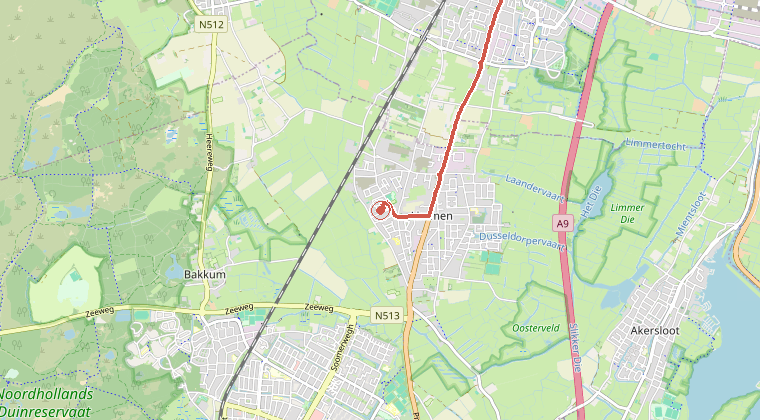 Kaart van de omgeving van de melding, met de kazerne die is gealarmeerd