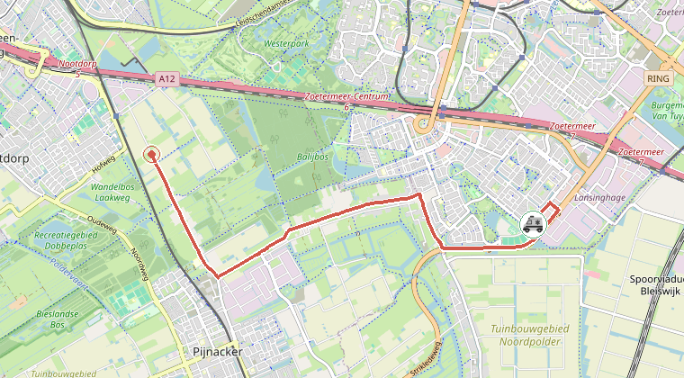 Kaart van de omgeving van de melding, met de kazerne die is gealarmeerd